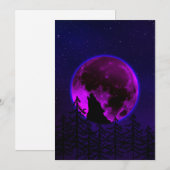 CARTES POUR FÊTES ANNUELLES WOLF HOWLING LUNE MAGENTA (Devant / Derrière)