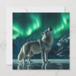 Cartes Pour Fêtes Annuelles Wolf Howling Under the Northern Lights