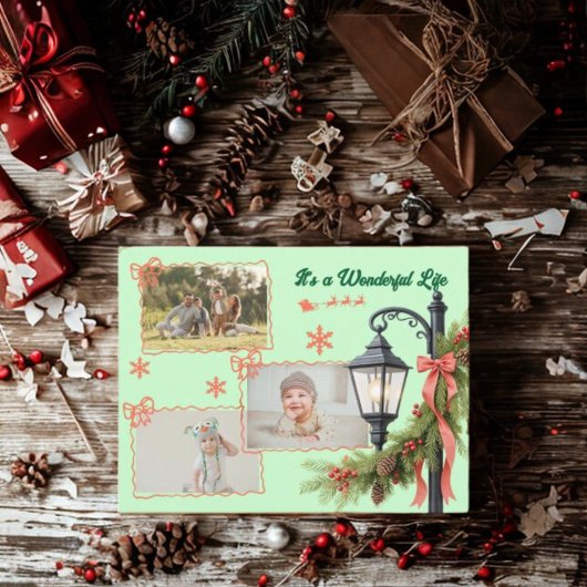 Cartes Pour Fêtes Annuelles Wonderful life three photo green Christmas