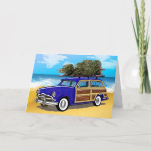 Cartes Pour Fêtes Annuelles Woodie de surf avec sapin de Noël