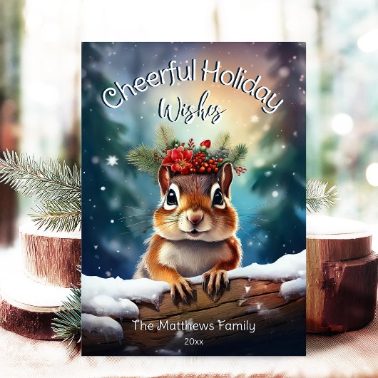 Cartes Pour Fêtes Annuelles Woodland Chipmunk Joyeux Noël Forêt rustique