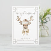 Cartes Pour Fêtes Annuelles Woodland Deer Santa Hat (Debout devant)