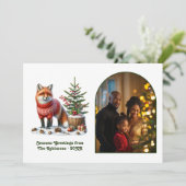 Cartes Pour Fêtes Annuelles Woodland Fox Cozy Forest Christmas Magic Photo (Debout devant)
