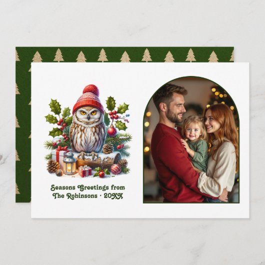 Cartes Pour Fêtes Annuelles Woodland Owl Cozy Forest Christmas Magic Photo (Devant / Derrière)