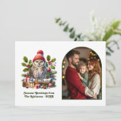 Cartes Pour Fêtes Annuelles Woodland Owl Cozy Forest Christmas Magic Photo (Debout devant)