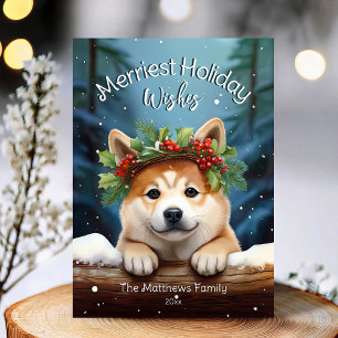 Cartes Pour Fêtes Annuelles Woodland Winter Akita Chien Merrières