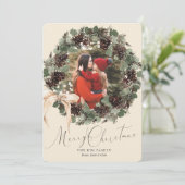 Cartes Pour Fêtes Annuelles Wreath Boho avec Bow Photo Noël (Debout devant)
