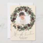 Cartes Pour Fêtes Annuelles Wreath Boho avec Bow Photo Noël (Devant)