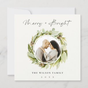 Cartes Pour Fêtes Annuelles Wreath d'hiver Joyeuse et brillante photo de Noël