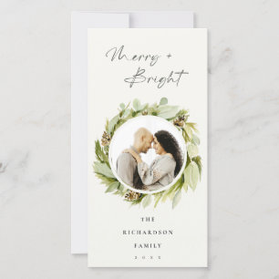 Cartes Pour Fêtes Annuelles Wreath d'hiver Joyeuse et brillante photo de Noël