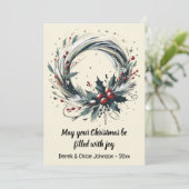 Cartes Pour Fêtes Annuelles Wreath moderne avec Berries de Noël (Debout devant)