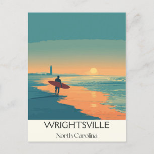 Cartes Pour Fêtes Annuelles Wrightsville Beach NC Vintage Surfer Beach Sunset
