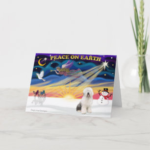 Cartes Pour Fêtes Annuelles XmasSunrise-Vieux Chien de Berger Anglais3