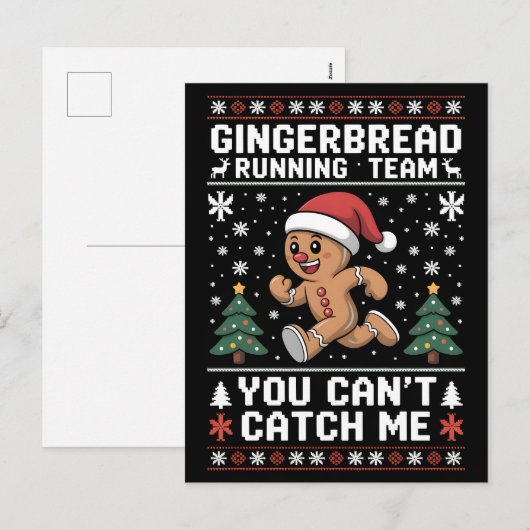 Cartes Pour Fêtes Annuelles Xmax Running Gingerbread Man Costume, Running Team (Devant / Derrière)
