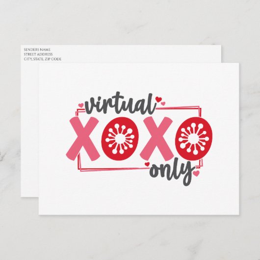 Cartes Pour Fêtes Annuelles XOXO virtuel uniquement | Funny Quarantine Valenti (Devant / Derrière)