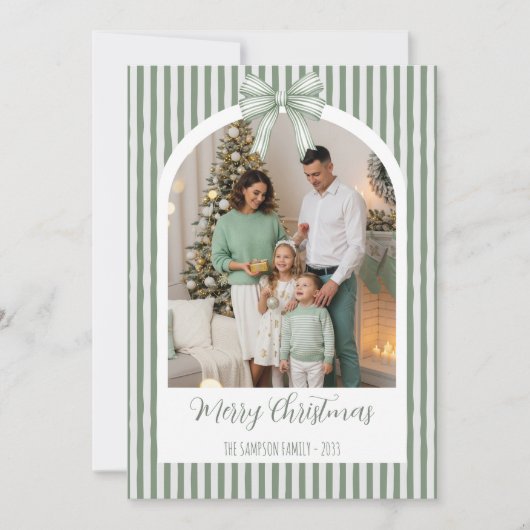Cartes Pour Fêtes Annuelles Year in Review Christmas Arch Photo & Green Bow (Devant)