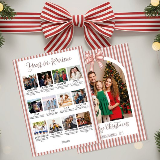 Cartes Pour Fêtes Annuelles Year in Review Christmas with Arch Photo & Red Bow