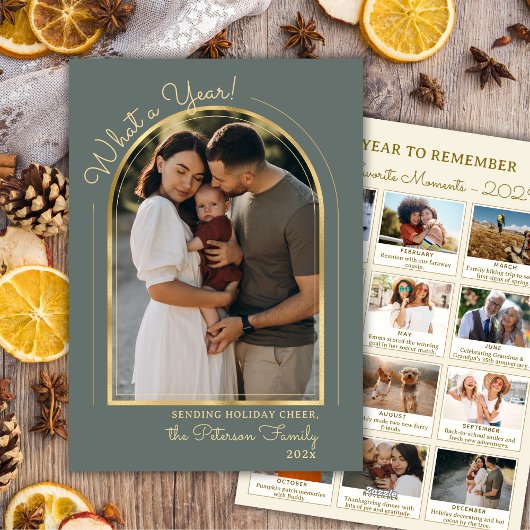 Cartes Pour Fêtes Annuelles Year in Review Modern Arch Photo Collage Green