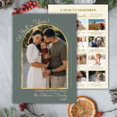 Cartes Pour Fêtes Annuelles Year in Review Modern Arch Photo Collage Green