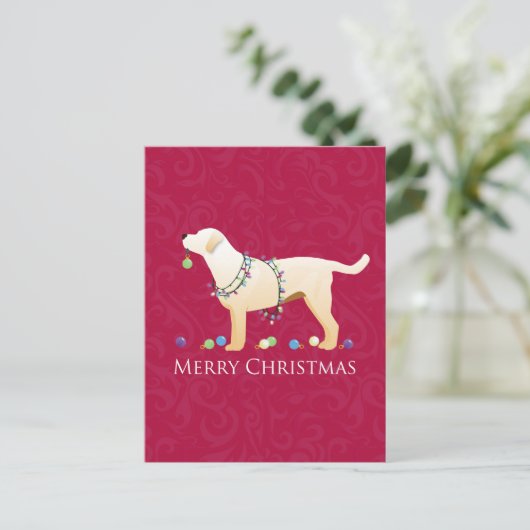 Cartes Pour Fêtes Annuelles Yellow Labrador Retriever Joyeux Noël Design (Debout devant)