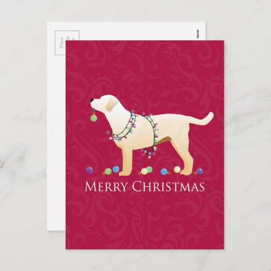 Cartes Pour Fêtes Annuelles Yellow Labrador Retriever Joyeux Noël Design (Devant / Derrière)