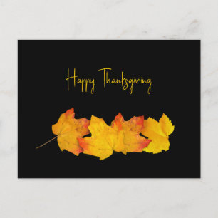 Cartes Pour Fêtes Annuelles Yellow Leaves on Black Thanksgiving Postcards