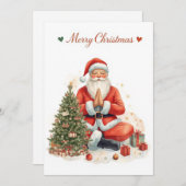 Cartes Pour Fêtes Annuelles Yoga Christmas Santa Claus posant Yoga Holiday (Devant / Derrière)