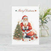 Cartes Pour Fêtes Annuelles Yoga Christmas Santa Claus posant Yoga Holiday (Debout devant)