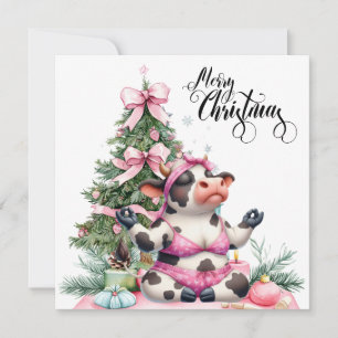 Cartes Pour Fêtes Annuelles Yoga de vache avec décoration de Noël