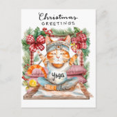 Cartes Pour Fêtes Annuelles Yoga Noël Père Noël Chat Poing Party (Devant)