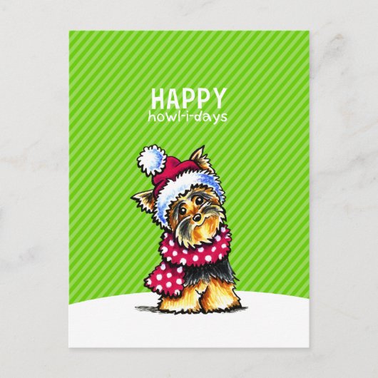 Cartes Pour Fêtes Annuelles Yorkie Scarf Noël Joyeux Howl-i-days (Devant)