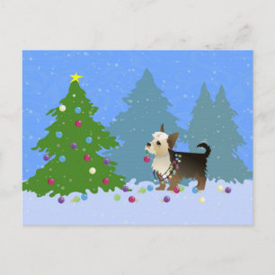 Cartes Pour Fêtes Annuelles Yorkshire Terrier décorant Noël Arbre-forêt