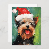 Cartes Pour Fêtes Annuelles Yorkshire Terrier peinture de Noël (Devant / Derrière)
