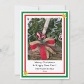 Cartes Pour Fêtes Annuelles Yule Log Red Burlap Bow Green INSERT PHOTO (Devant)
