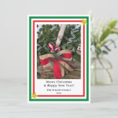 Cartes Pour Fêtes Annuelles Yule Log Red Burlap Bow Green INSERT PHOTO (Debout devant)