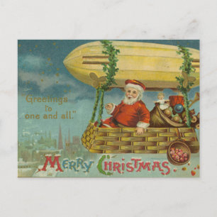 Cartes Pour Fêtes Annuelles Zeppelin Père Noël Vintage Victorien Funny Noël
