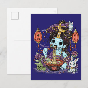 Cartes Pour Fêtes Annuelles Zombie de la Lune mangeant du Ramen
