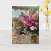 Cartes pour la fête des mères avec chats et fleurs (Fleur jaune)