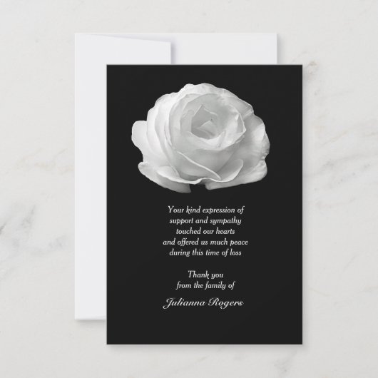 Cartes pour notes de Merci Bereavement Rose blanch (Devant)