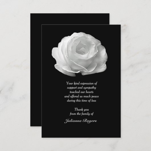 Cartes pour notes de Merci Bereavement Rose blanch (Devant / Derrière)