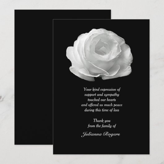 Cartes pour notes de Merci de perte de rose blanc (Devant / Derrière)