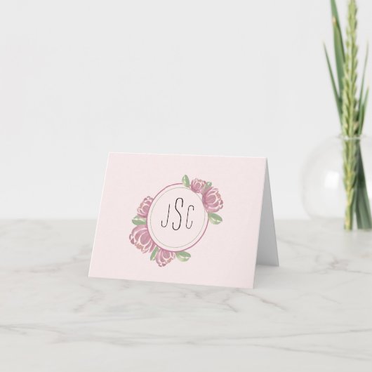 Cartes pour notes de Monogramme Floral Rose clair, (Devant)