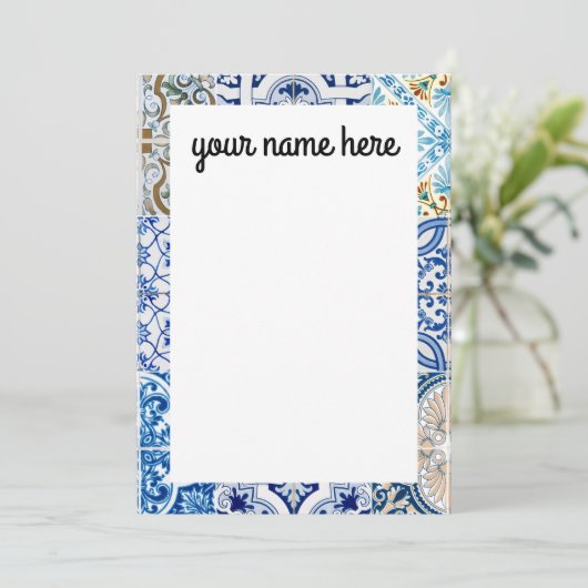 Cartes pour notes personnalisés en carrelage bleu (Debout devant)