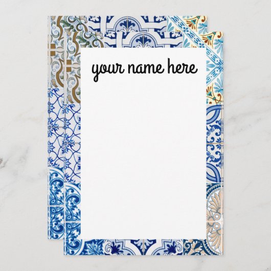 Cartes pour notes personnalisés en carrelage bleu (Devant / Derrière)