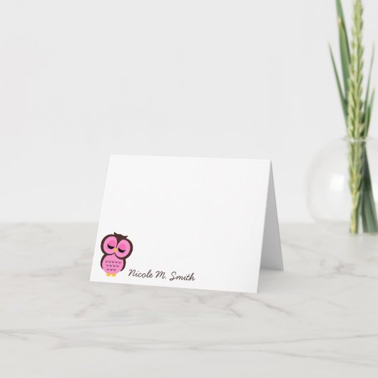 Cartes pour notes roses personnalisés de hibou (Devant)