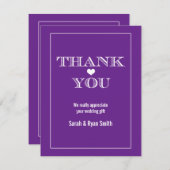 Cartes pourpres de Merci de mariage de coeur (Devant / Derrière)