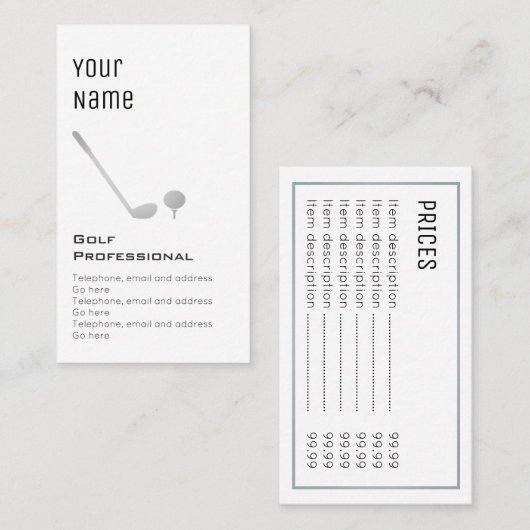 Cartes professionnelles des prix de golf (Devant / Derrière)