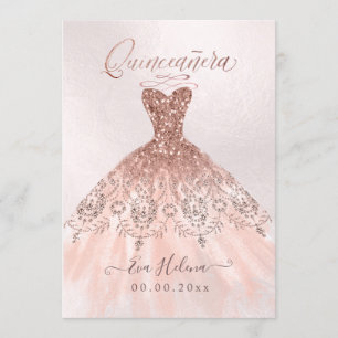 Cartes Quinceañera, Sparkle Gown, Faux Rose Gold
