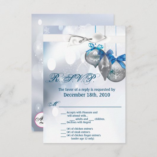 Cartes R.S.V.P. 3,5x5 Ornements Snowflakes Flacon  (Devant / Derrière)