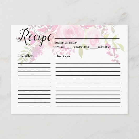 Cartes Recette Fleurs Roses (Devant)